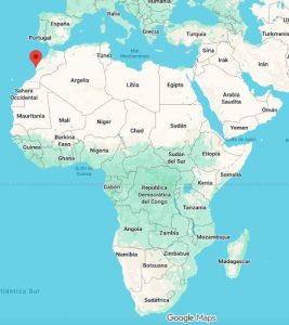 Mapa de situación de Sidi Kaouki en Marruecos